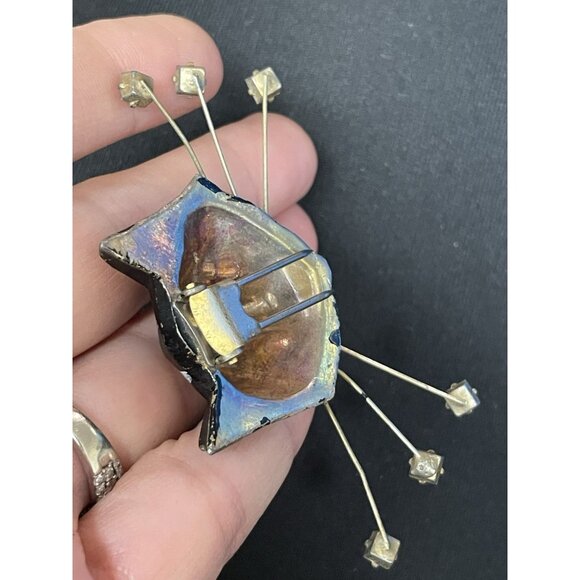 RARE Vintage Unsigned CORO CAT Head Fur Clip Rhinestone Eyes Black Cat - Picture 13 of 16